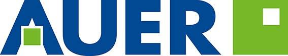 Logo von AUER in blauen Buchstaben mit grünen Quadraten