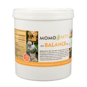 MOMO-AKTIV PET BALANCE PLUS Dose mit Etikett und Bildern von Hund, Katze und den Inhaltsstoffen